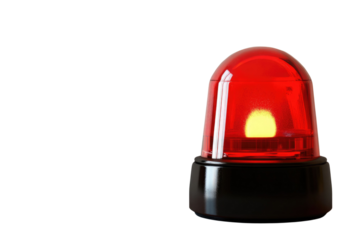 Red siren emergency warning light with black base that are currently on with white background PNG