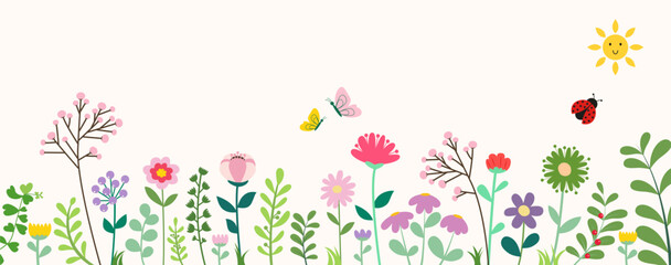 Spring template with beautiful flowers. All layered and grouped. Vector.