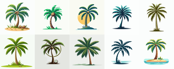 set illustration of coconut tree