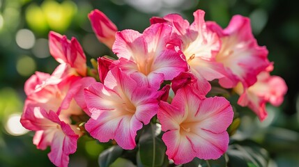 Vibrant pink adenium flowers in full bloom create a striking display, showcasing the beauty of pink adenium flowers that captivate with their vivid colors and unique shapes when they bloom.
