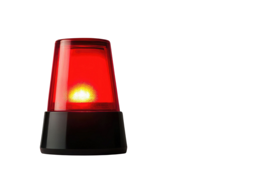 Red siren emergency warning light with black base that are currently on with white background PNG