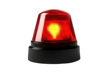 Red siren emergency warning light with black base that are currently on with white background PNG