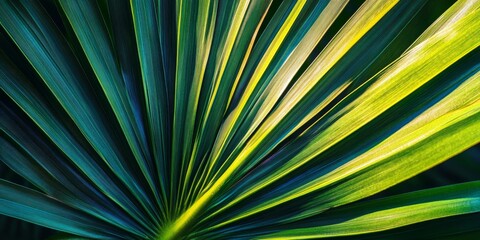 Extreme close up of a palmetto frond highlighting its intricate details, textures, and vibrant colors, showcasing the beauty of a palmetto frond in a captivating natural setting.