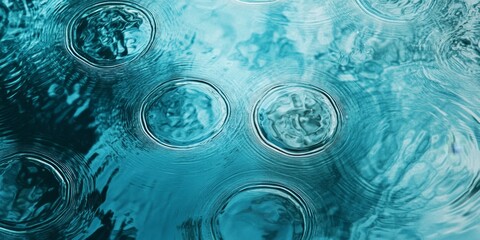 Aqua abstract background featuring rain puddle circles creates a unique texture. The interplay of rain puddle circles and autumn water offers a captivating visual experience in aqua tones.