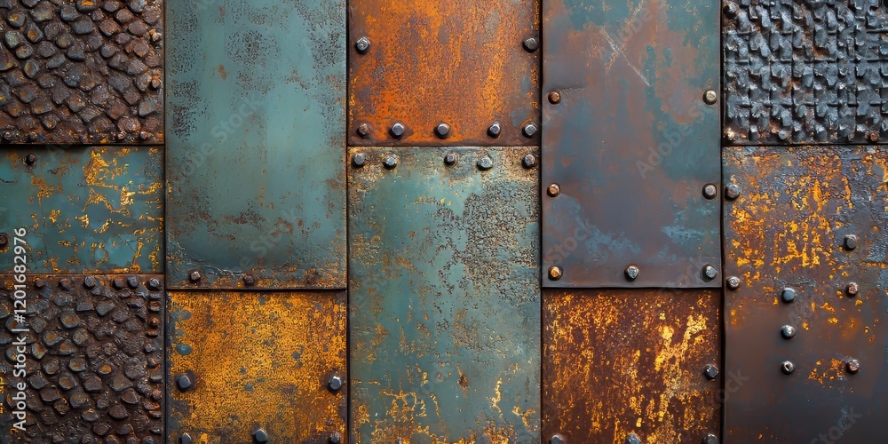 Poster rusted galvanized iron plate showcasing its weathered texture and unique patterns. this rusted galva