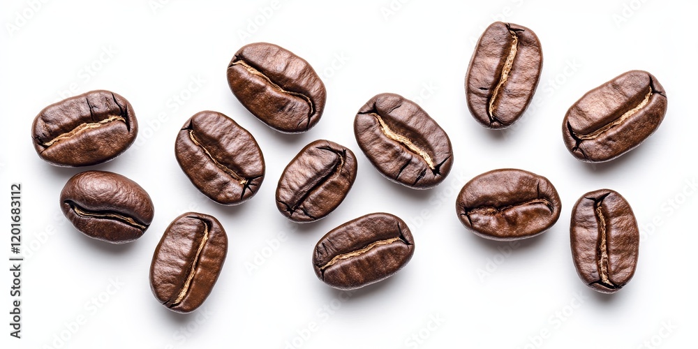 Poster isolated coffee beans display their rich textures and colors against a clean white background, showc