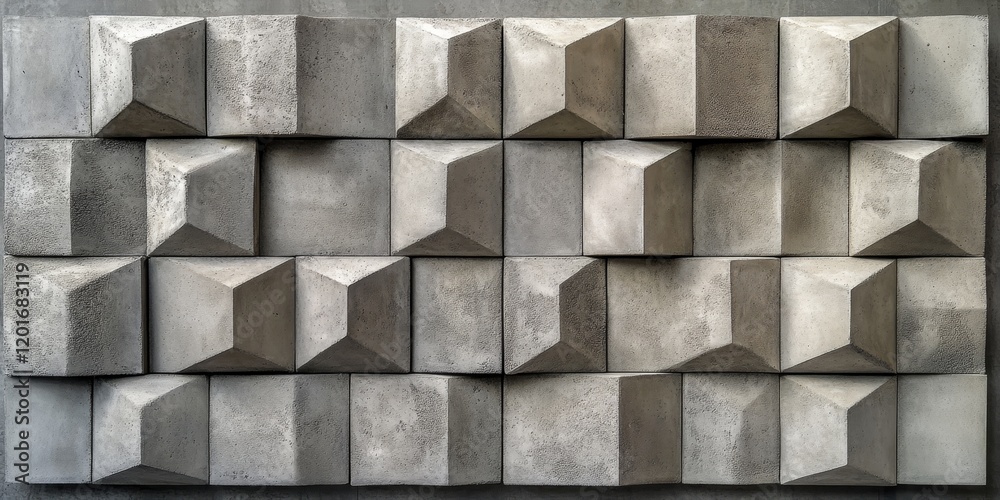 Fototapete A wall made of concrete features a traditional 3D cube design that creates a unique relief effect, showcasing depth and texture in its appearance.