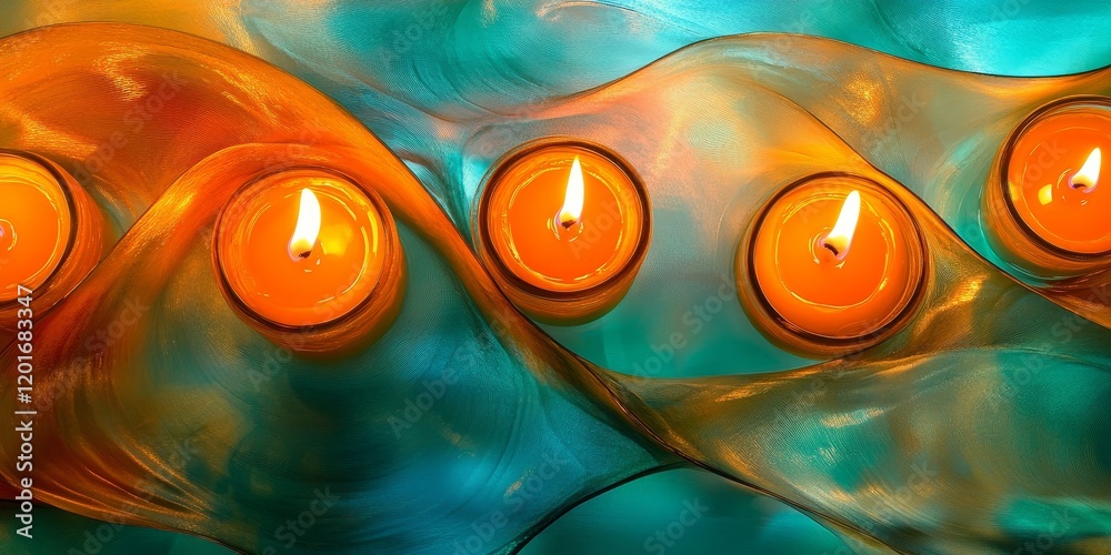 Aufkleber burning candles on decorative glass create a captivating ambiance in this abstract photo. the interp