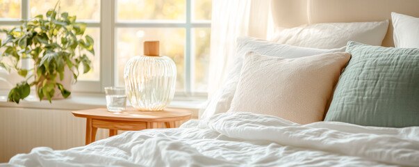 A close-up of a plush bed with crisp white linens and pillows. Comfort at home.