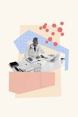 Sketch design trend artwork poster 3D photo collage of laboratory young man doctor work office...