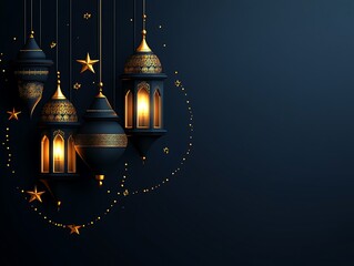 Obraz premium Elegant Islamic Lanterns Hanging with Stars and Lights