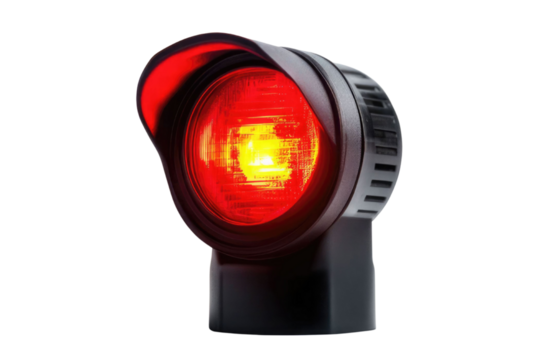 Red siren emergency warning light with black base that are currently on with white background PNG
