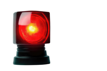 Red siren emergency warning light with black base that are currently on with white background PNG