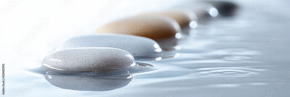 Aufkleber smooth beach pebbles glisten as gentle waves wash over them on a serene coastal shoreline. generativ