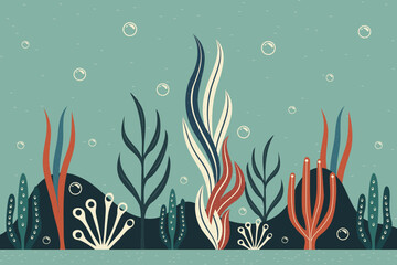 ocean floor with seaweeds minimalistic flat vector illustration © Marina