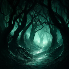night forest, night, forest, illustrations, night in the forest



