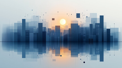 Smart City Concept: Futuristic Digital Architecture with Abstract Skyline