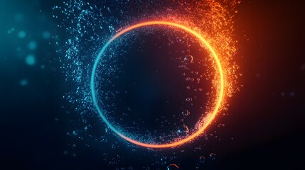 Obraz premium Bright glowing circle surrounded by splashes of water creates a mesmerizing visual effect
