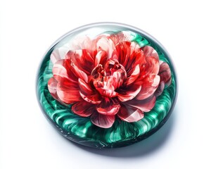 A beautiful floral design showcasing a vibrant red flower encased in glass.