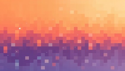 Abstract pixel art sunset landscape Warm orange and cool purple tones blend seamlessly serene and modern aesthetic