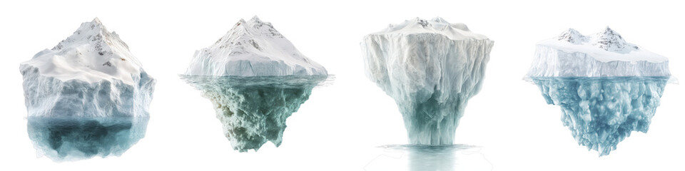 Obraz premium Stunning Iceberg Formation in Arctic Waters Showcasing Unique Shapes and Textures Against a White Background