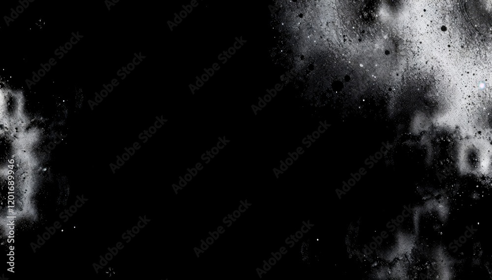 Aufkleber Abstract grayscale texture with scattered particles on black background cosmic nebula like effect