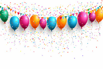 Obraz premium Festive colorful balloons and confetti falling, perfect for celebrations, parties, and joyous occasions. A vibrant and cheerful design.