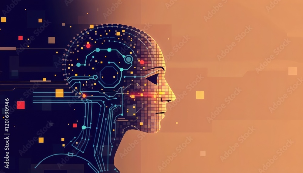 Poster AI Artificial Intelligence Circuitry Digital Brain Futuristic Technology Innovation Neural Network Data Processing Abstract
