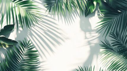 minimalist botanical background featuring tropical palm leaf shadows on white surface for summer decor and design inspiration