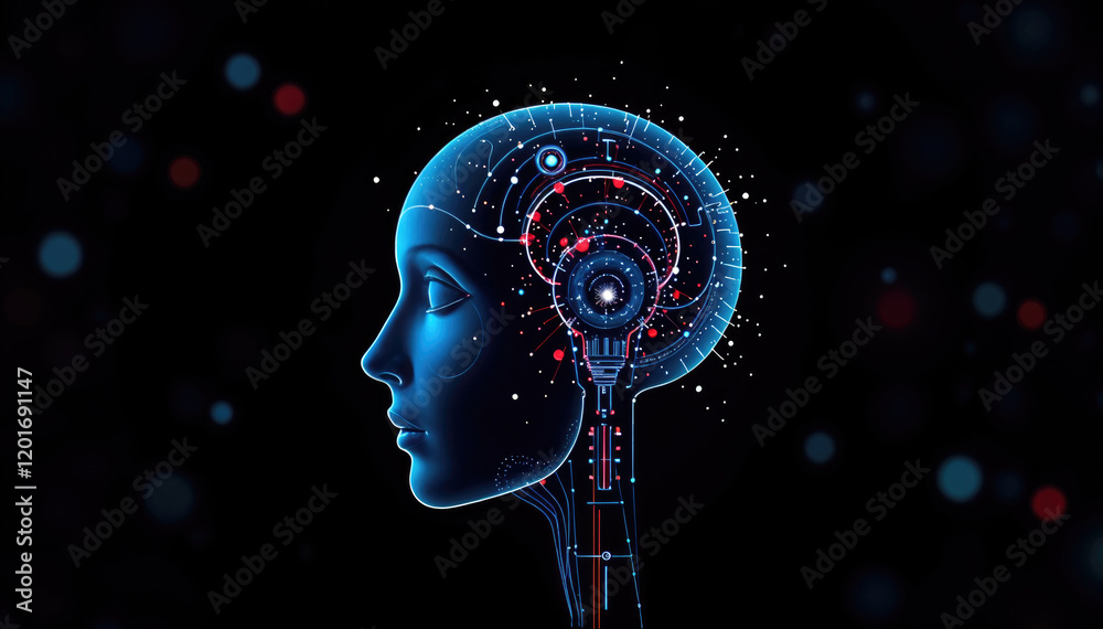 Poster digital head with glowing neural network connections futuristic ai concept