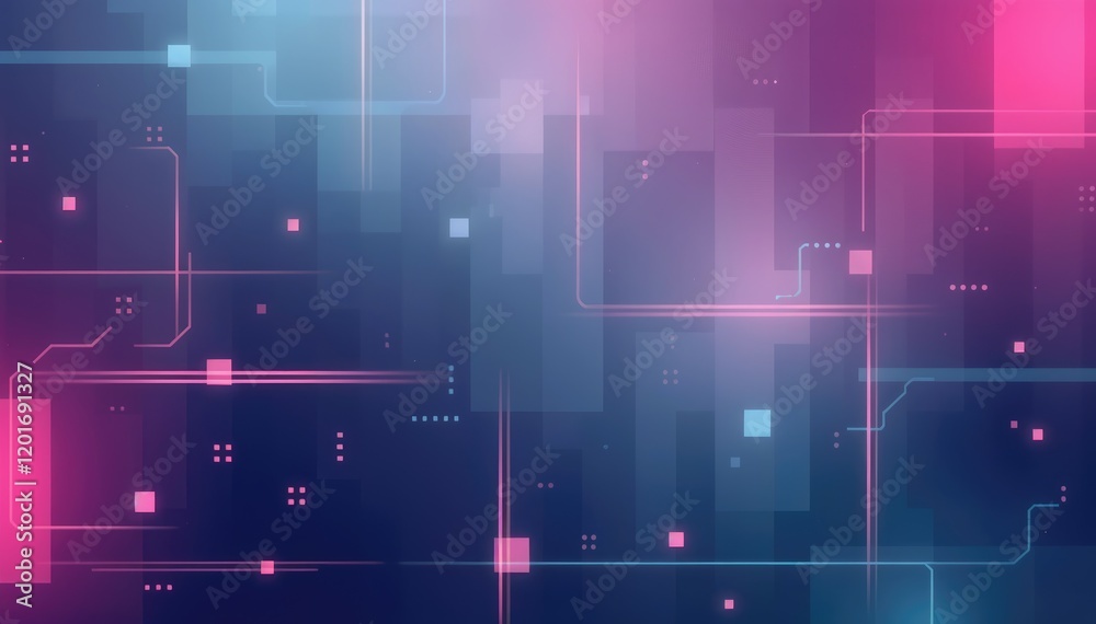 Poster abstract geometric background with pink and blue squares and lines