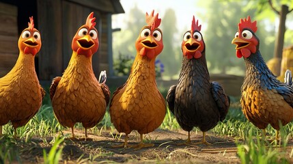 Fototapeta premium chickens on a farm clucking 