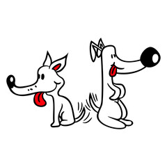2 Dogs Big Noses Excited Happy Tails Wagging Team Design Lover Art Vector Illustration Card T-Shirt Poster Sticker Graphic Print Decorative Drawing Isolated Logo Decoration Symbol Creative Cool Style
