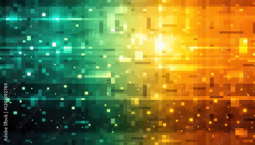 Poster abstract pixel art background with vibrant teal and orange hues digital designs and tech projects
