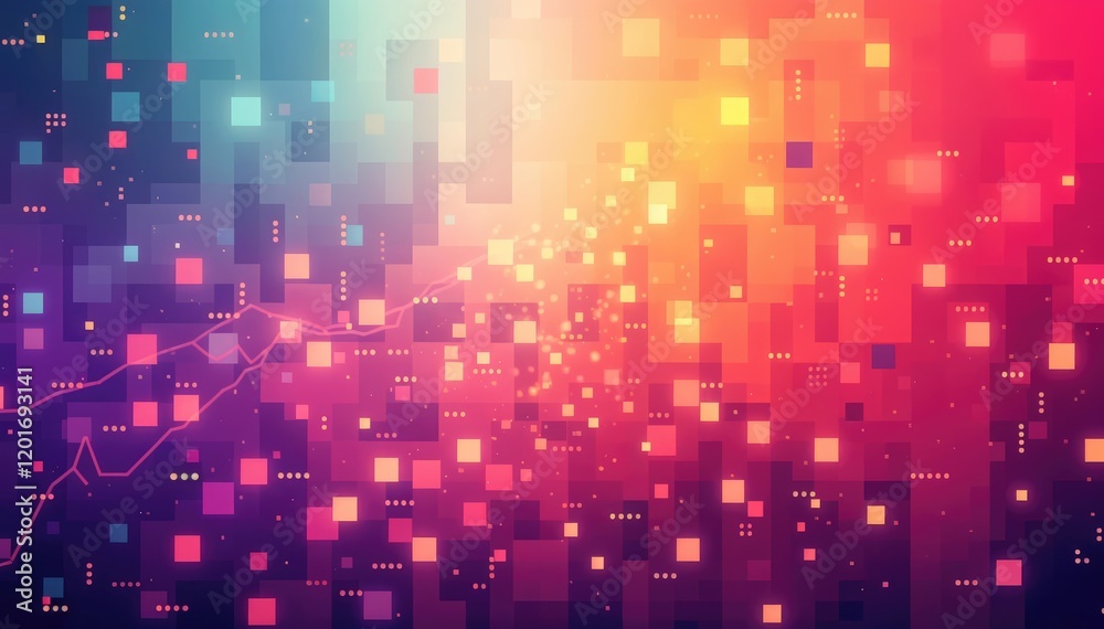 Poster Abstract pixel art background with vibrant colors and data visualization elements