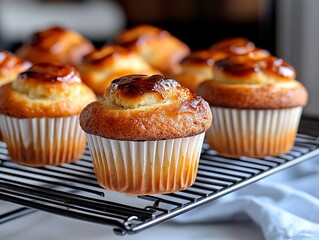 A bunch of muffins sitting on top of a cooling rack