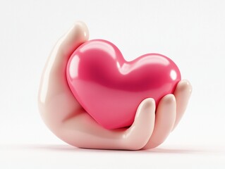 Obraz premium Pink Heart Held in Gentle Hands Soft Caring Love Symbol 3d care rose hope shiny coral peach cream