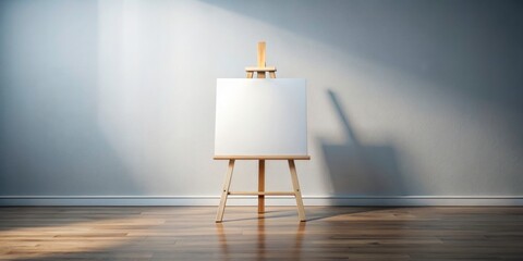 Studio easel, bathed in light, presents a pristine square canvas; ready for your masterpiece.  Creative space invites your brushstrokes.