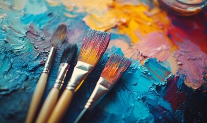 Obraz premium Colorful paintbrushes on artist's palette