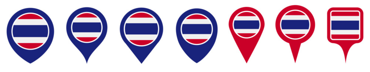 set vector Location pin thailand flag icon. Country location symbol Map markers design template illustration
