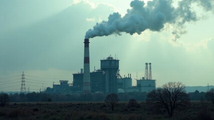 a working factory with smoking chimneys
