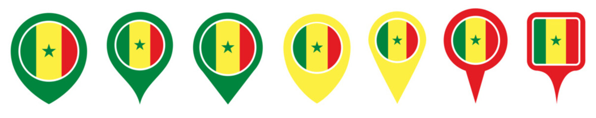 set vector Location pin senegal flag icon. Country location symbol Map markers design template illustration