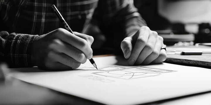 A graphic designer working on a logo for a construction company, sketching a strong, professional design. - Powered by Adobe