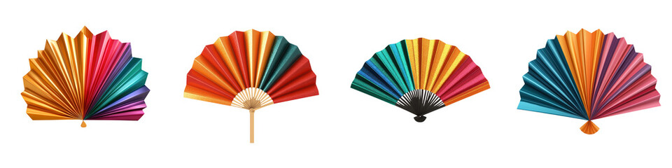 Vibrant fans with colorful patterns, perfect for decoration or events