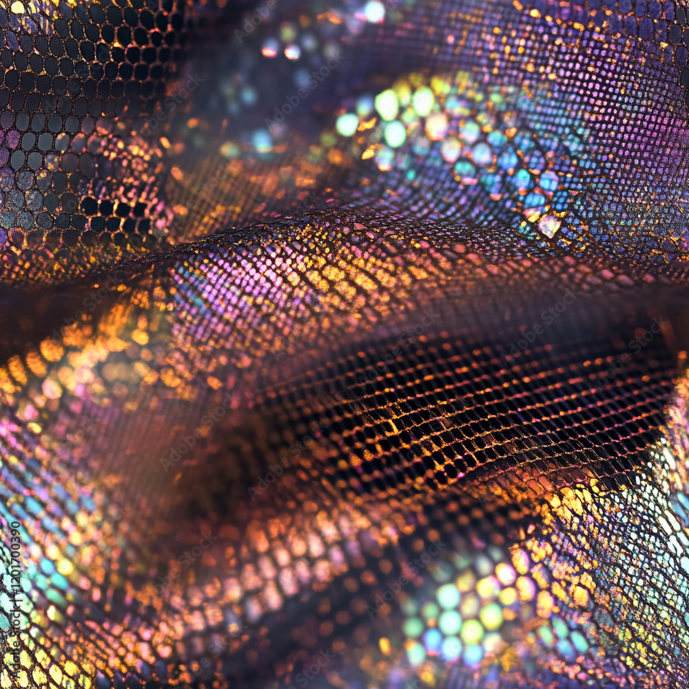 Poster iridescent mesh texture with metallic and vibrant colors