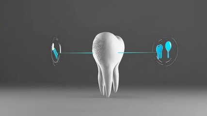 Different stages of tooth decay and treatment options, from brushing and flossing to implants and extractions, are presented through a series of informative visuals