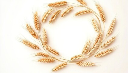 Wreath of golden wheat ears isolated on a white background