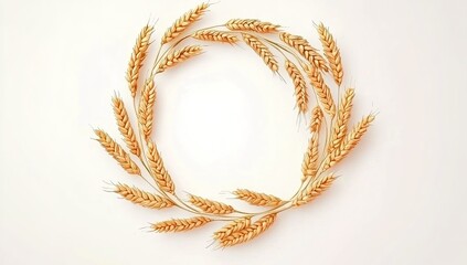 Wreath of golden wheat ears isolated on a white background