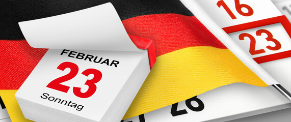 Deutscher Kalender Datum 23. Februar 2025  Bundestagswahl und Deutsche Flagge