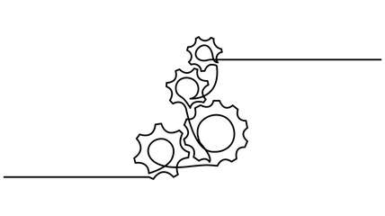Continuous one line drawing of machine gear. One line drawing illustration of gear wheel, Interlocking Gears Continuous One Line Drawing  Vector illustration